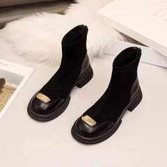 法式粗跟短靴女2025新款秋冬高级感瘦瘦裸靴小个子厚底厚绒马丁靴