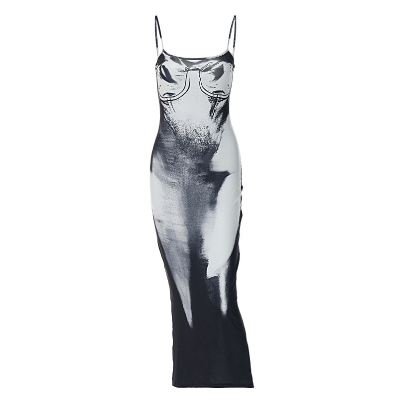 Amazon AliExpress estación independiente popular europea y americana chica caliente estilo casual popular impreso corte bajo Sling vestido mujeres image 1
