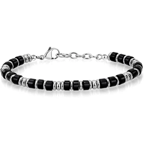 Cross-Border European and American New 4mm Natural Stone Crystal Wheel Bead Bracelet Men's Holiday Gift Stainless Steel Bracelet