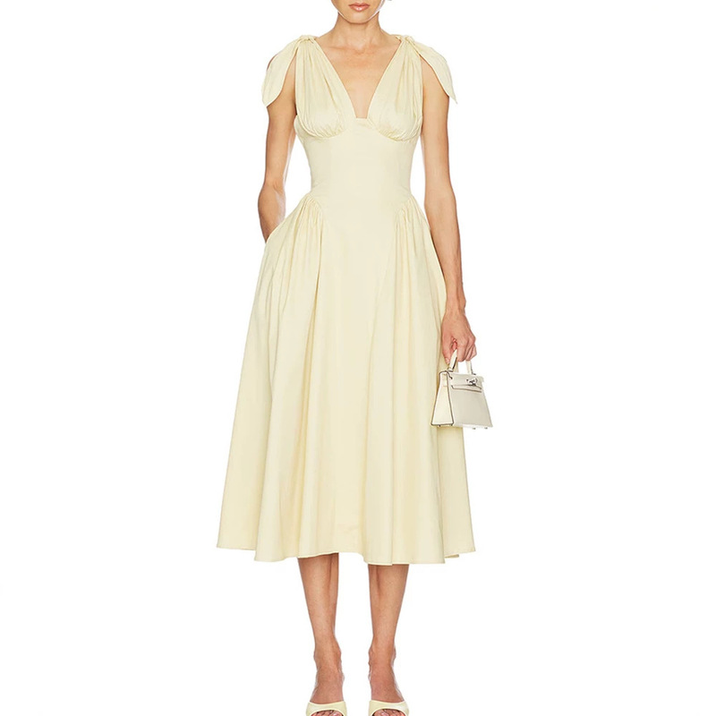 Nanyou High-End Women's Clothing Cross-Border European and American Designer Style Summer V-Neck French-Style Waist-Cinching Elegant Evening Dress Nanyou High-End Women's Clothing Cross-Border European and American Designer Style Summer V-Neck French-Style Waist-Cinching Elegant Evening Dress