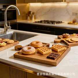 跨境木质拼图餐盘收纳底座酒杯托盘带手柄披萨盘实木切菜板牛排板