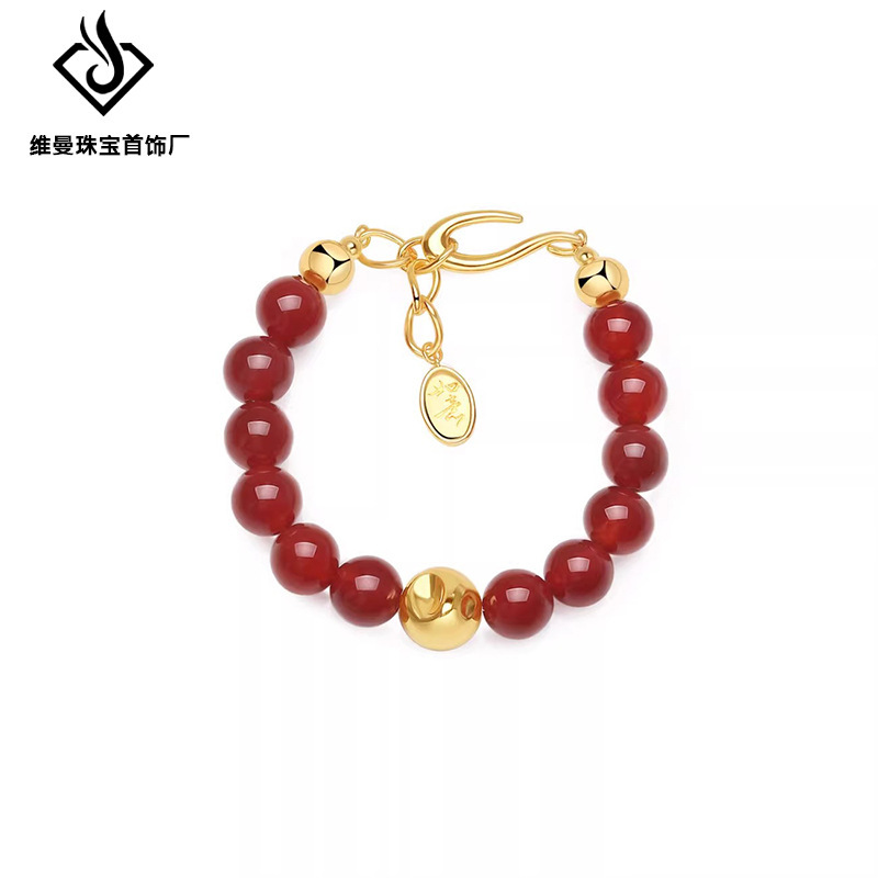 Spring Ruyi red agate gold ball bracelet Women's Light luxury high-end design sense niche fashion temperament all-match hand string decoration Spring Ruyi red agate gold ball bracelet Women's Light luxury high-end design sense niche fashion temperament all-match hand string decoration