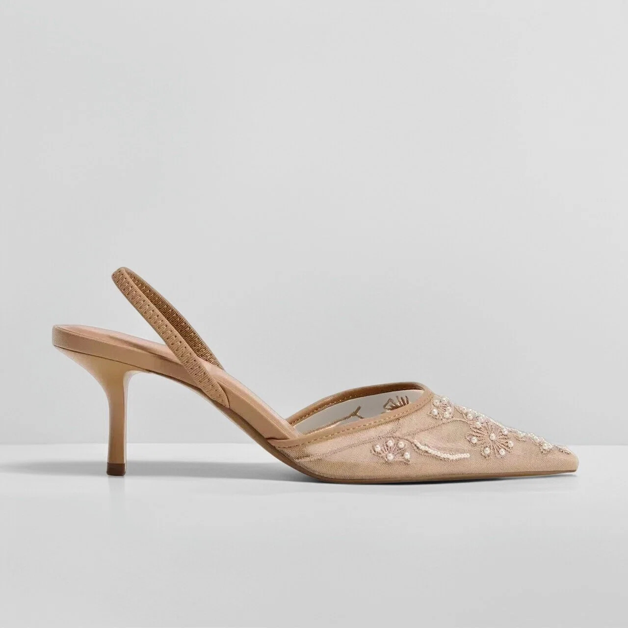 Sandalias de Tacón Alto con Malla y Bordado de Tejido y Caucho, Diseño en Punta, para Verano