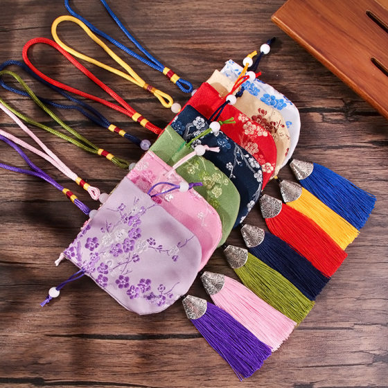 Round Carry-on Bag Sachet Empty Bag Chinese Style Embroidered Tassel Plum Blossom Gift Car Pendant Sachet Bag Bag Bag