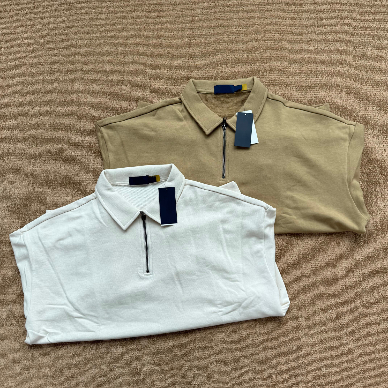 Rl Laff Pony Logo Embroidered Men's Classic Polo Collar Half-Zip Cotton Sports Lapel Sweatshirt