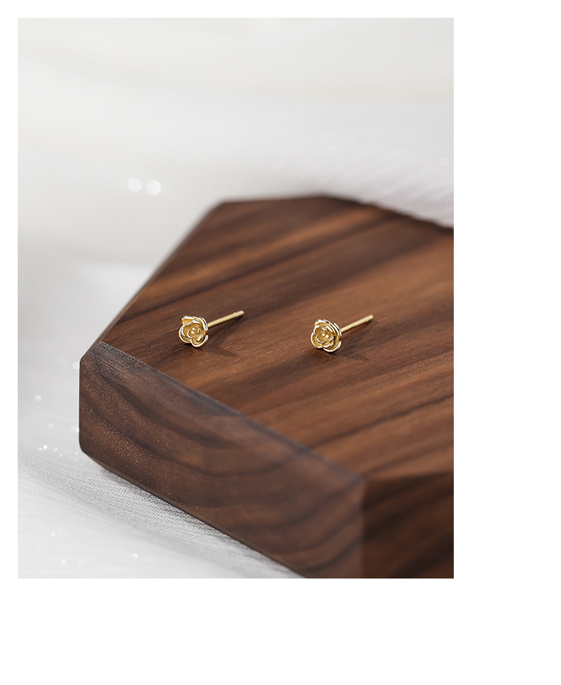 Women's Gender Plating Design 1 Pair S999 Silver 925 Sterling Silver Earrings Rose Ear Studs