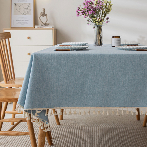 ins cotton and linen tablecloth waterproof and oil-proof no-wash light luxury high-end coffee table tablecloth rectangular solid color dining table cloth