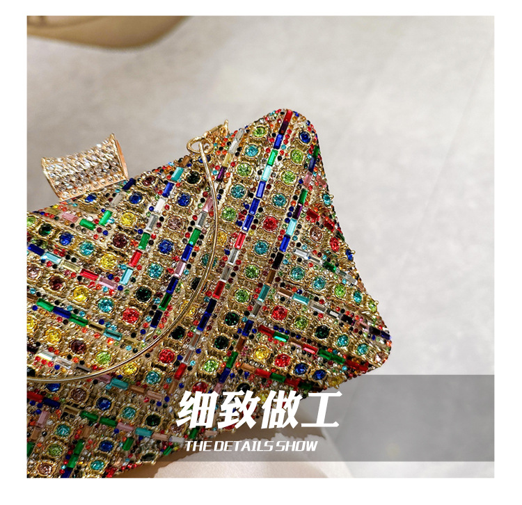 High-end evening dress, lady's water diamond clutch bag, diamond-encrusted bag, colorful diamond chain cheongsam bag, evening bag, women's handbag undefined