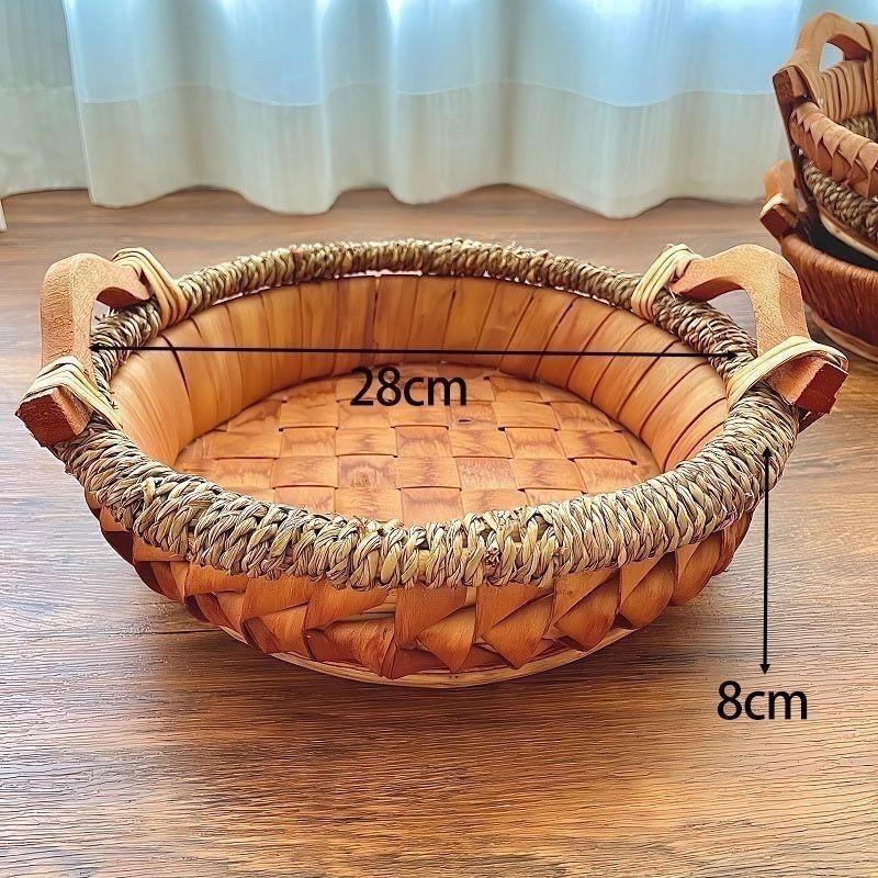 中式柳编手工编织篮子水果盘家干果盘零食摆放藤编收纳筐馍馒头筐