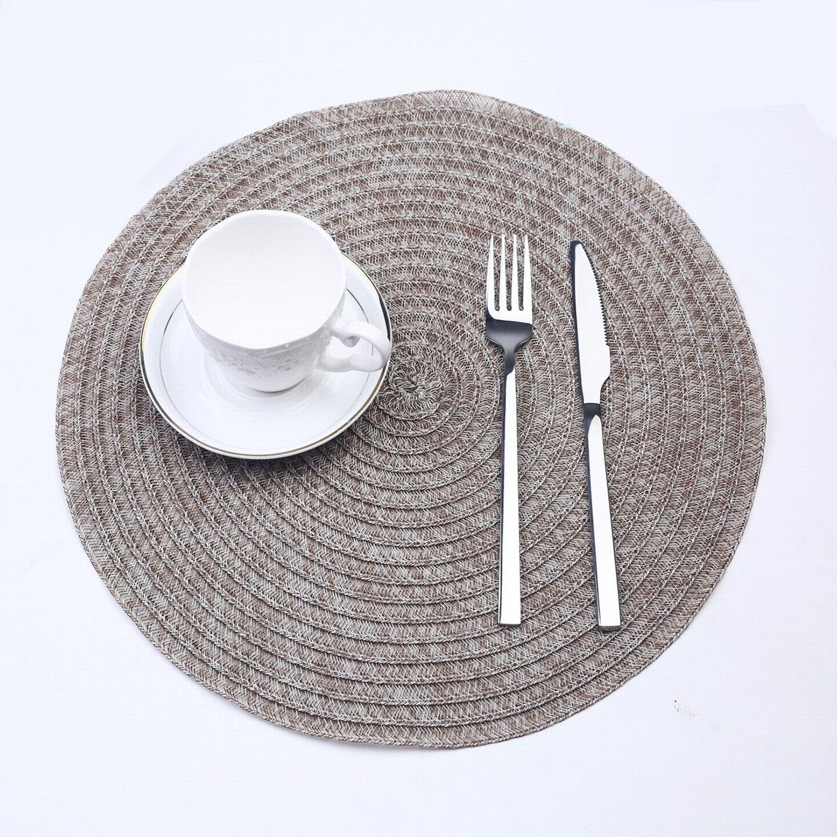 De estilo japonés ronda tejida mantel respetuoso del medio ambiente PE mesa estera de PVC mantel lavable antideslizante mesa decorativa estera montaña