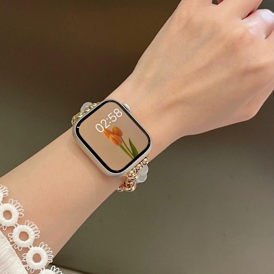 Браслет‑ремешок для Apple Watch, с кошачьим глазом и металлической цепочкой, 38–49 мм