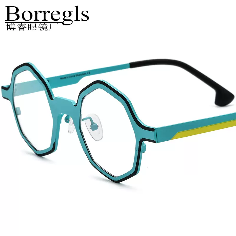多色超轻纯钛近视眼镜框架男女小众复古拼色多边形眼镜可配度数