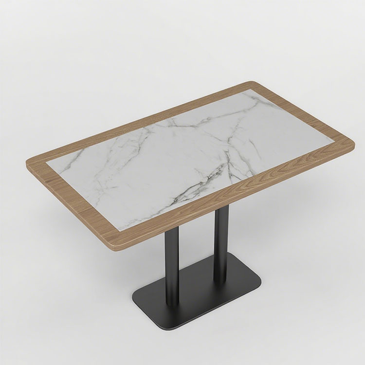 Sofá de asiento de tarjeta semicircular para restaurante occidental, restaurante de hotpot personalizado, restaurante de barbacoa, restaurante de restauración, mesa y silla de madera maciza de vidana tejida