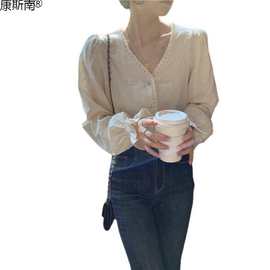 韩系温柔风上衣女装春秋季外穿法式设计感洋气质长袖衬衫