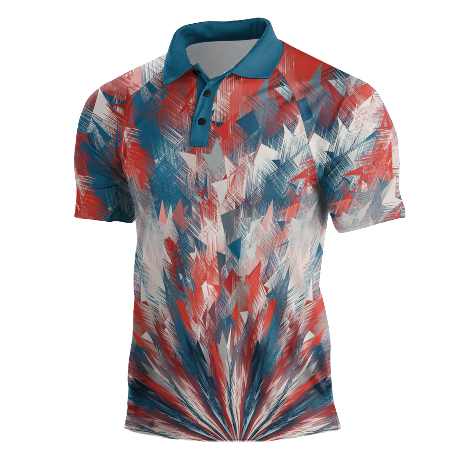 Cross-border Europa y América 2023 nuevos hombres casuales de manga corta Henry Independence Day Elements Camisa POLO raglán de tres botones para hombres