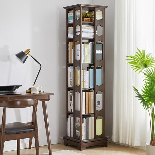 Jiayi bookshelf solid wood rotating bookshelf floor-standing combination bookcase home storage furniture storage rack cabinet