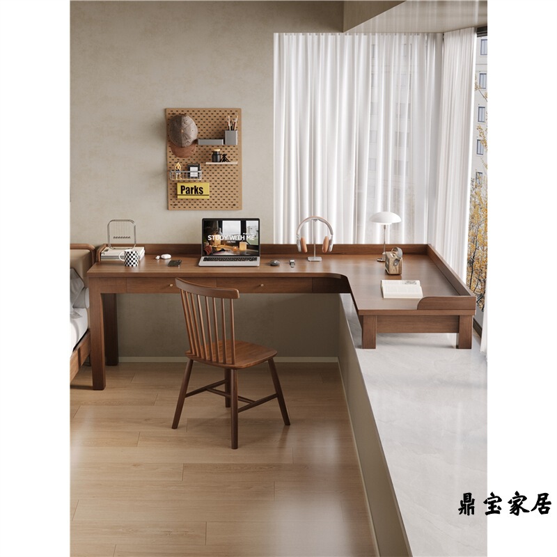 All Solid Wood Corner Bay Window Desk with Drawers L-Shaped Corner Computer Desk Bedroom Home 7-Shaped Kidsren's Study Table