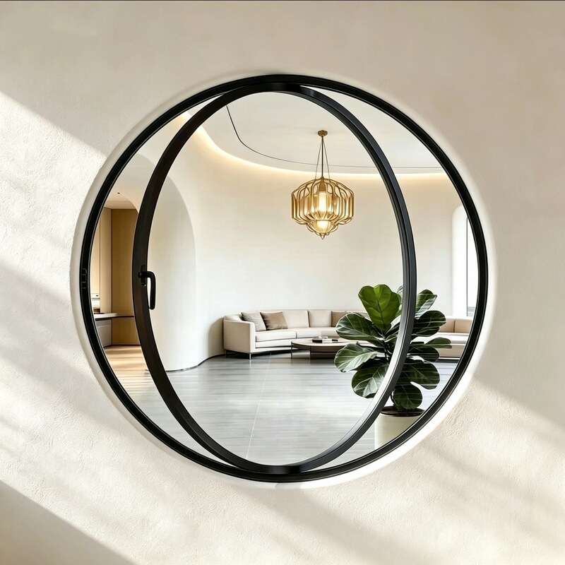 Aluminum Alloy Round Glass Window with Water Ripple Art, Tempered Glass Skylight, Iron Art Rotating Indoor and Outdoor Trendy Window Aluminum Alloy Round Glass Window with Water Ripple Art, Tempered Glass Skylight, Iron Art Rotating Indoor and Outdoor Trendy Window