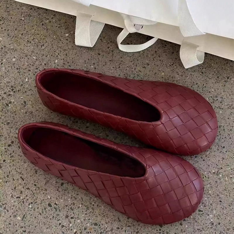 牛皮版~复古真皮平底编织单鞋女通勤舒适浅口软底玛丽珍芭蕾舞鞋|undefined