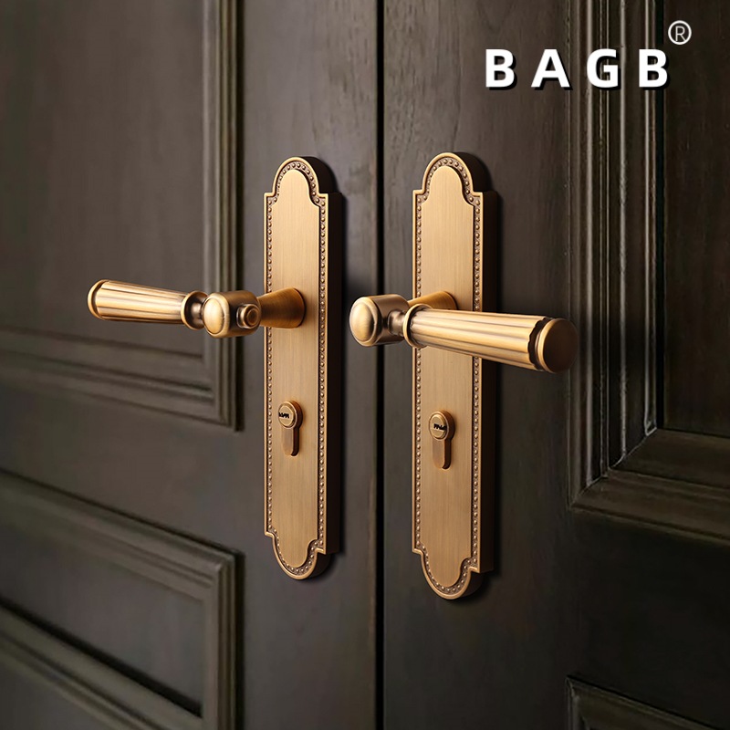 Cerradura de puerta Cerradura integrada Cerradura de puerta de dormitorio Manija de puerta interior Silencioso imán retro nuevo estilo chino americano francés amarillo bronce