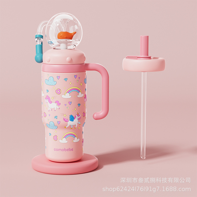 Taza de agua para niños ballena spray bebé taza de paja kindergarten hogar buceo beber diversión taza de verano