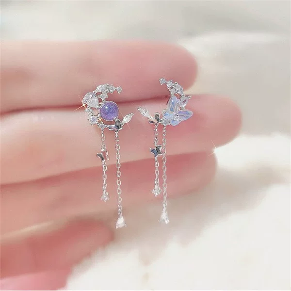 925 silver needle inlaid crystal butterfly water drop earrings South Korea elegant high sense earrings fashion earrings wholesale female