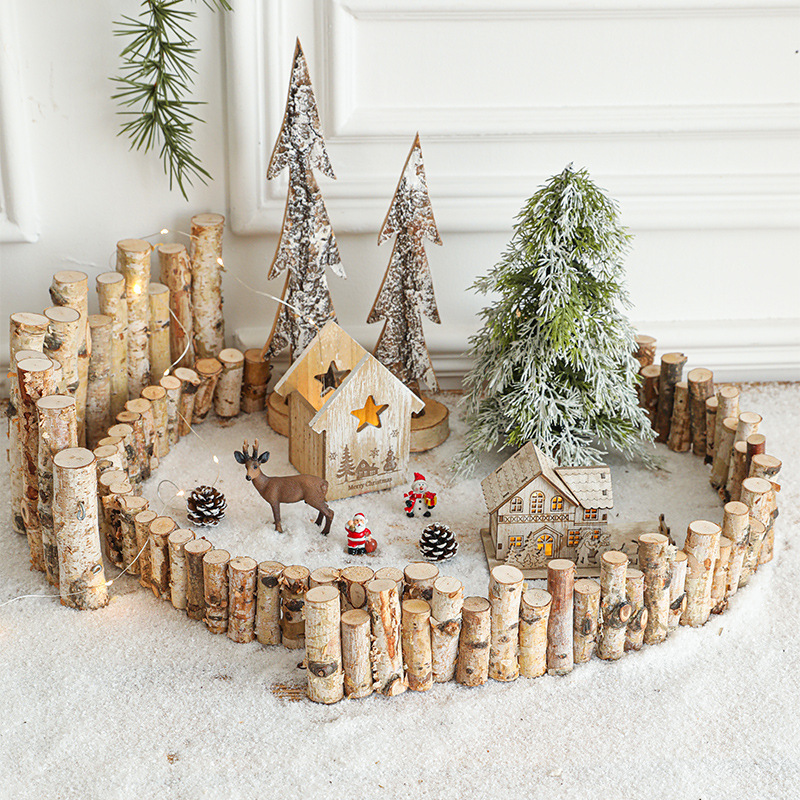 Navidad vallas decorativas de madera sólida ramas ornamentación tronco valla plegable escena de diseño de decoración valla pequeña