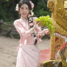 云南旅游穿搭西双版纳傣族服装粉色套装连衣裙女装少数民族风夏季