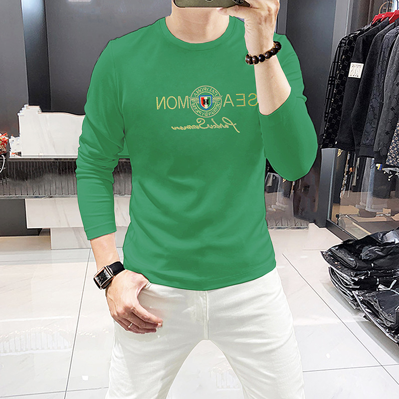 European Brand Fashion Rhinestone Long Sleeve T-Shirt for Men Round Neck Shirt Spring Autumn Bottoming Shirt Comfortable Cotton T Shirt Men's Top_voghion.com