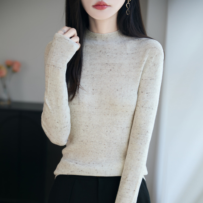 一线成衣无缝点子纱针织衫女2025新款修身保暖长袖半高领打底毛衣|undefined