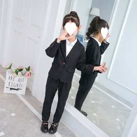 儿童西装套装女童三件套洋气韩版黑色小西装小孩正装外套时髦西服