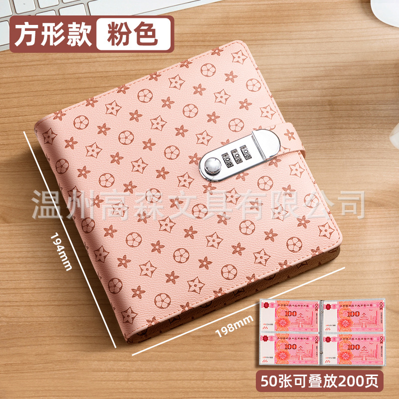 Bloqueo de contraseña transfronterizo, depósito en efectivo, libro de almacenamiento de moneda conmemorativa de billetes de gran capacidad, carpeta de almacenamiento de dinero de cuero PU retro