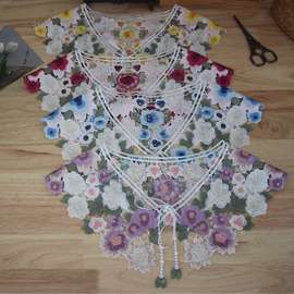 批发彩色花朵春夏花卉田园森系风系带假领子 绑带小披肩领花领饰