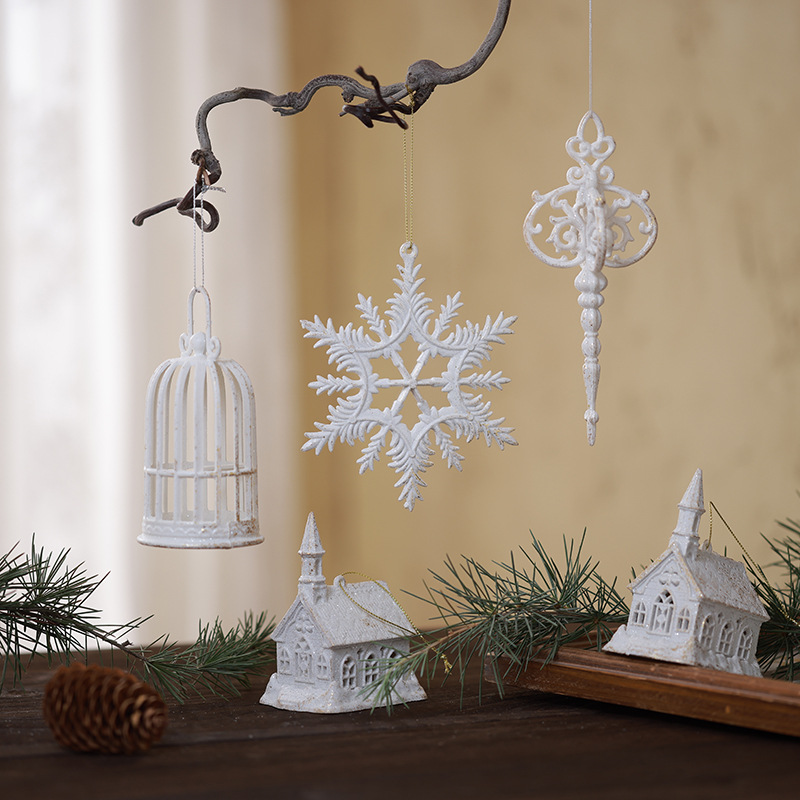 Buscando árboles de Navidad transfronterizos colgantes de flocos de nieve de Navidad casa de oro blanco arco ángel decoración de ventanas