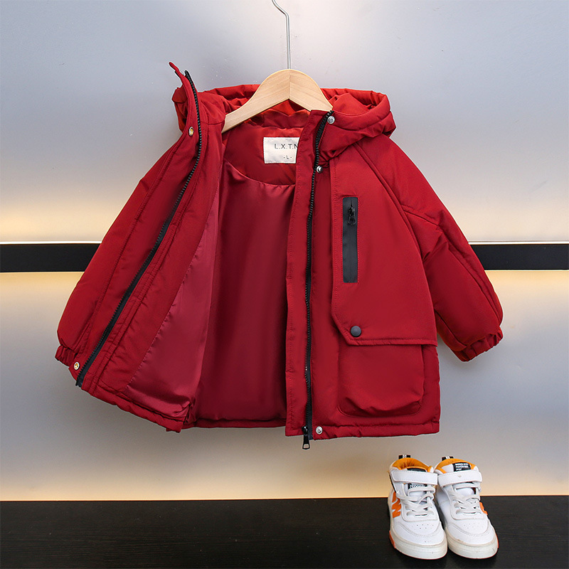 7053 Chaqueta acolchada de plumón gruesa para niños Chaqueta coreana para niños 2025 nueva ropa de invierno chaqueta acolchada de algodón con capucha para niños grandes de moda
