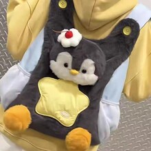 日系二次元可爱呆萌小企鹅举手投降毛绒双肩包休闲背包初高中书包