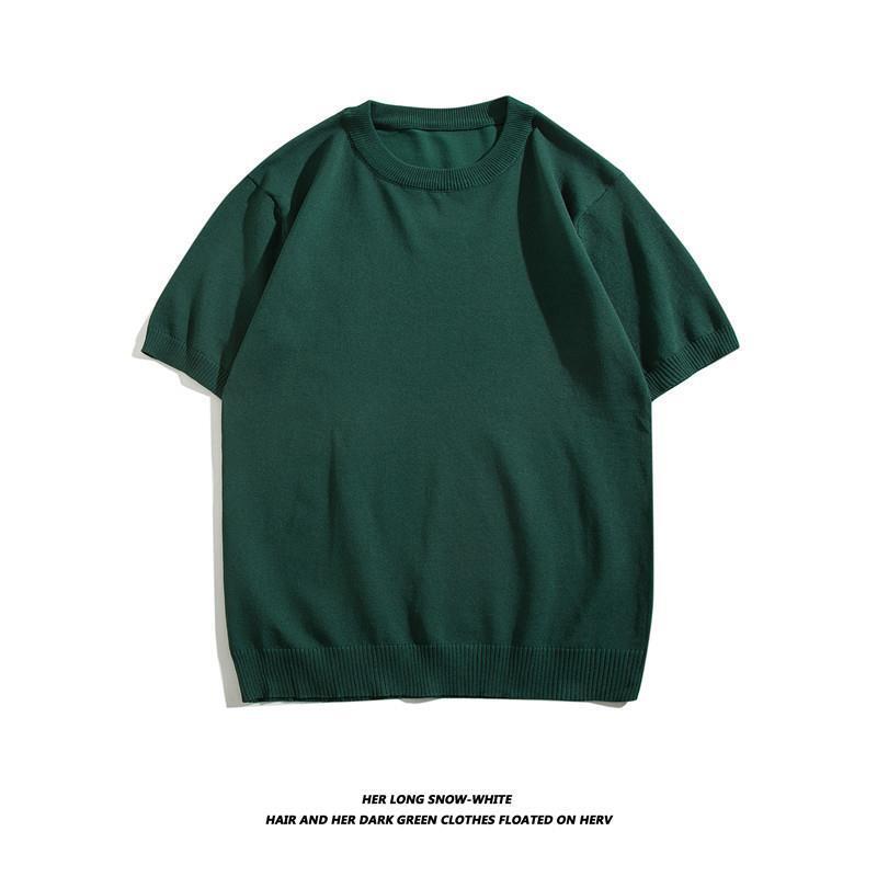 Summer Ice Silk men's short sleeve thin T-shirt Slim round neck ice solid color breathable thin top men's half sleeve