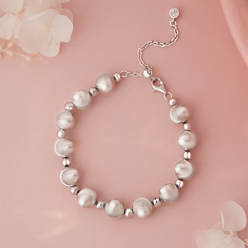 Yongcheng S999 Pure Silver Niche Cat's Eye Silver Bead Bracelet with Artistic and Unique Design, Sparkling Good Luck Bracelet, Cross-Border Dropshipping