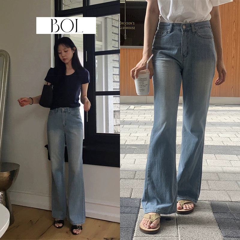 Now the 2026 Summer New Model from Korean Designer B*L Is a Light Blue Washed and Faded Micro-Flared Jeans
