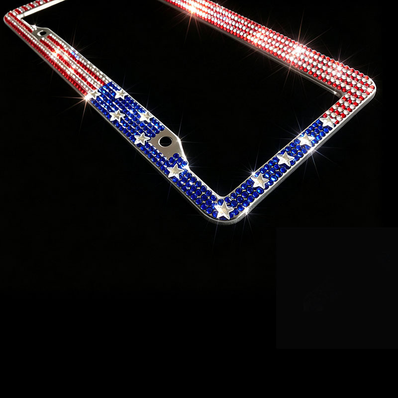 Cross-Border Amazon Diamond-Encrusted American License Plate Frame, American Flag License Plate Frame, Acrylic Diamond Glass Rhinestone License Plate Holder