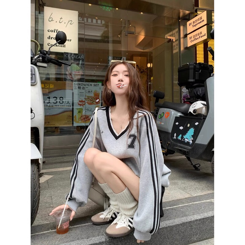 Official Figure Imitation Cotton Chinese Cotton Composite Real Super fleece-lined Thickened Sweat Women's Autumn and Winter Lace Design Sense V-neck Warm Top