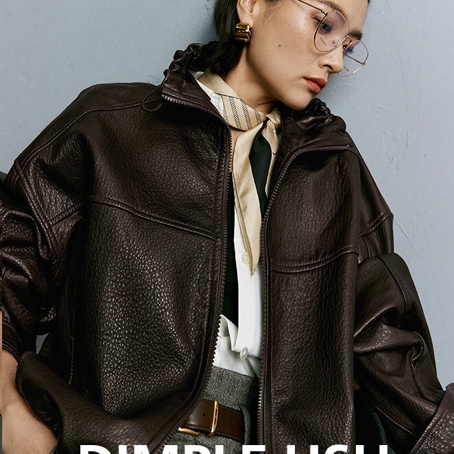 2025 Haining Spring New Sheep Foam Leather High Stand Collar Leather Jacket Sheepskin Glossy Short Motorcycle Jacket