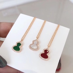 精工版小葫芦项链女18k玫瑰金锁骨链镀厚金黑玛瑙幸运珠宝红玉髓