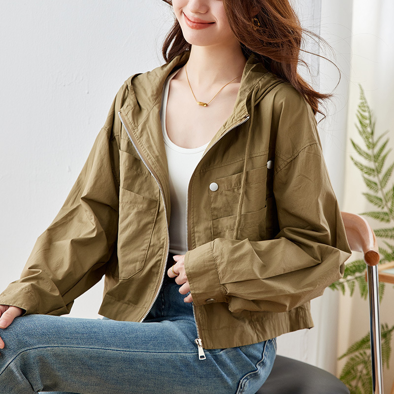 Cotton Cocoon Short Jacket for Women 2026 Spring New Style Petite Hooded Casual Fashion Top Retro Cardigan Jacket