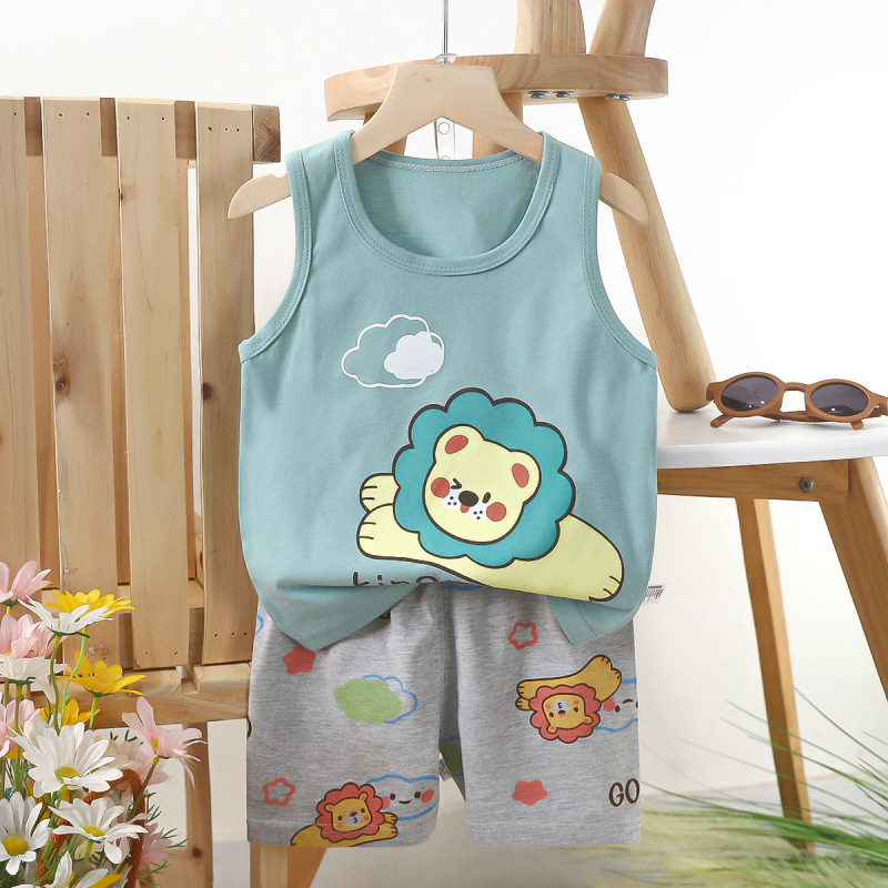 子供ベストセット純綿女の子夏服韓国風子供服新 2025 夏男の子ツーピースセット卸売|undefined