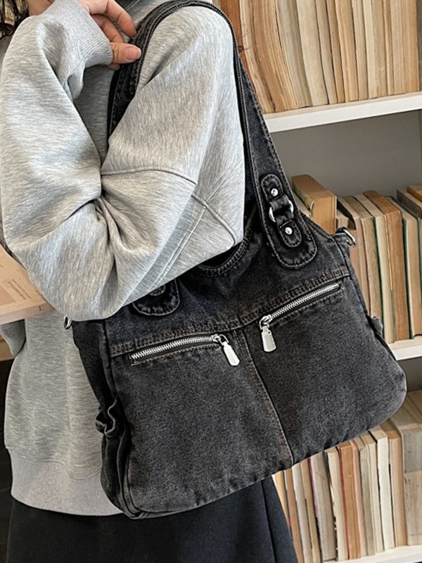 Bolso de denim para mujeres 2026 nueva moda multibolsillo de hombro tote de gran capacidad de transporte de mano mochila