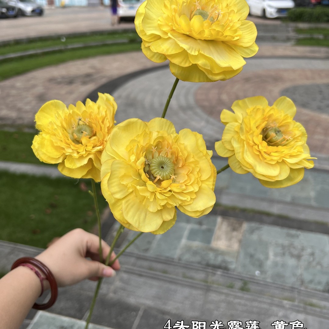 Nueva fábrica de flores artificiales de la boda amarillo leche amarillo limón amarillo fresco al aire libre Salón de la boda decoración flor falsa al por mayor