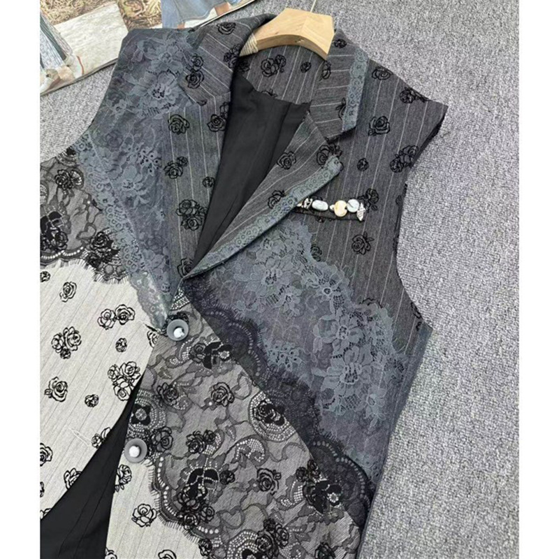 Marca de marea europea 2026 primavera y verano nuevo estilo estilo estilo extranjero empalme Jacquard cuello chaleco de mujer medio largo chaleco image 3
