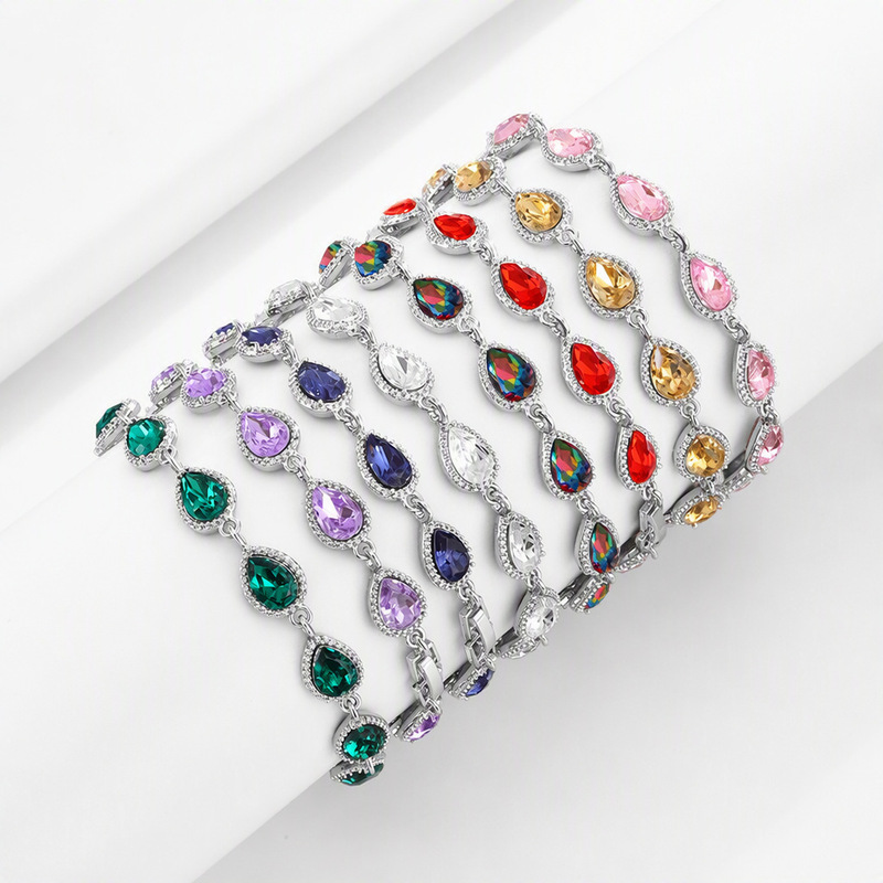Cross-border minimalist rainbow gemstone bracelet for women, featuring colorful cubic zirconia tennis-style beads, a lightweight and versatile colorful accessory