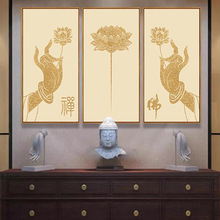 心经挂画禅意佛手观音莲花佛堂背景墙装饰画玄幻养生馆壁画佛字画